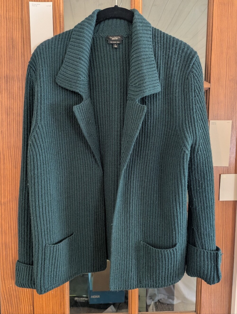 Beautiful Merino Wool Winter Green Cardigan Sweater Coat Talbot's L
